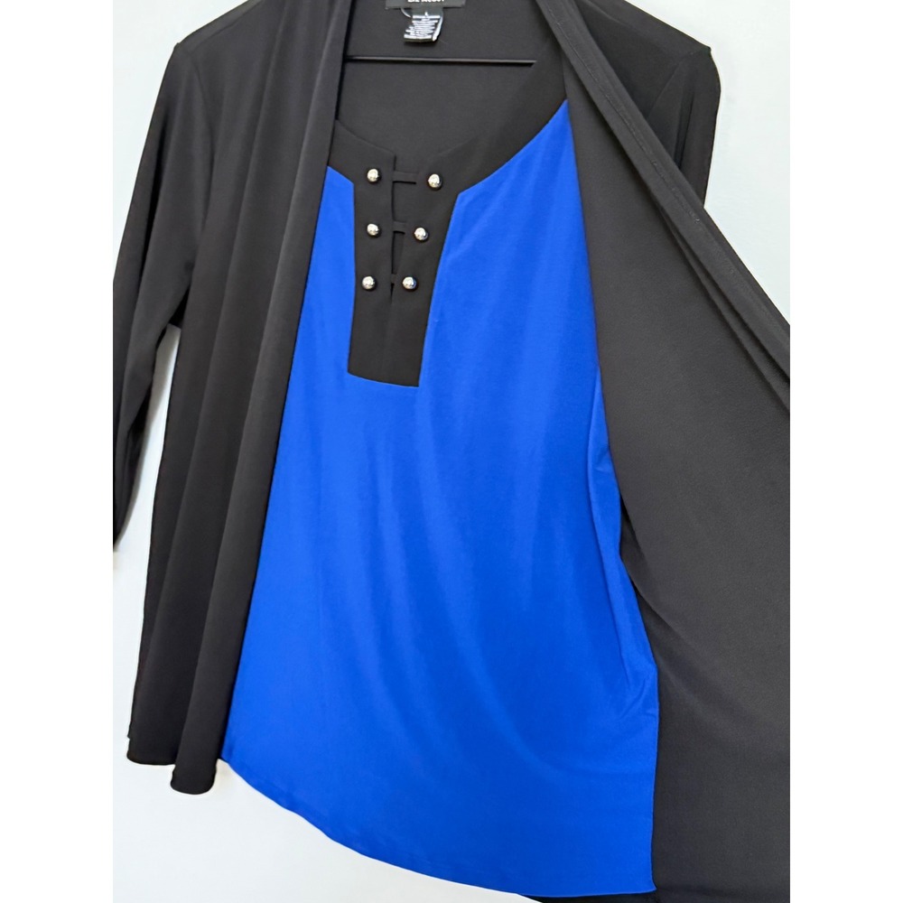 Liz McCoy Women's Cardigan Top Layered Studded Lattice Black Royal Blue Size L - Picture 8 of 9